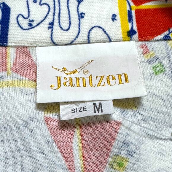 Vintage 70s Jantzen Disco Zip Front Shirt Novelty Print Nautical Dagger Collar M - Picture 3 of 6